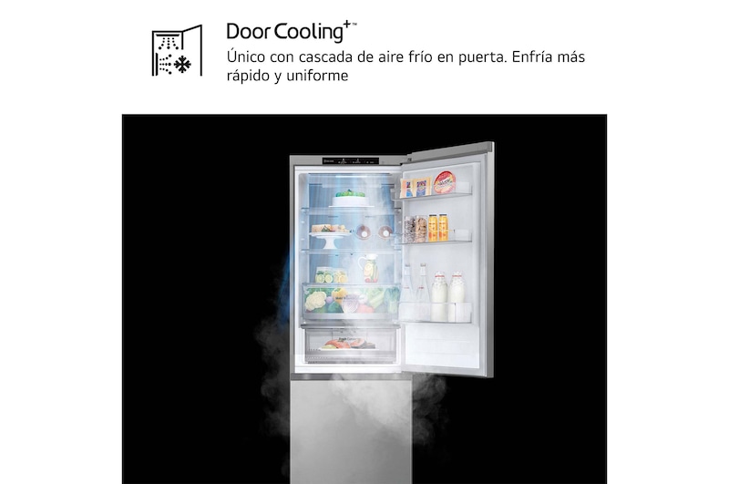 LG SERIE 500 Door Cooling+, 1,86 m, Clasificación D, capacidad de 374 l, Inox antihuellas, GBV5140DPY vista frontal ladeada, GBV5140DPY