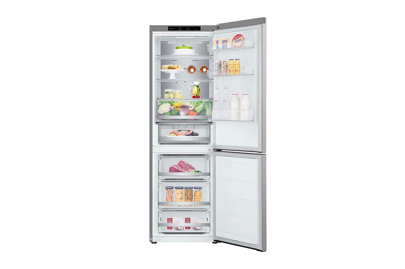 LG SERIE 500  Door Cooling+, 1,86  m, Clasificación D, capacidad de 374 l,  Inox antihuellas, GBV5140DPY vista frontal ladeada, GBV5140DPY