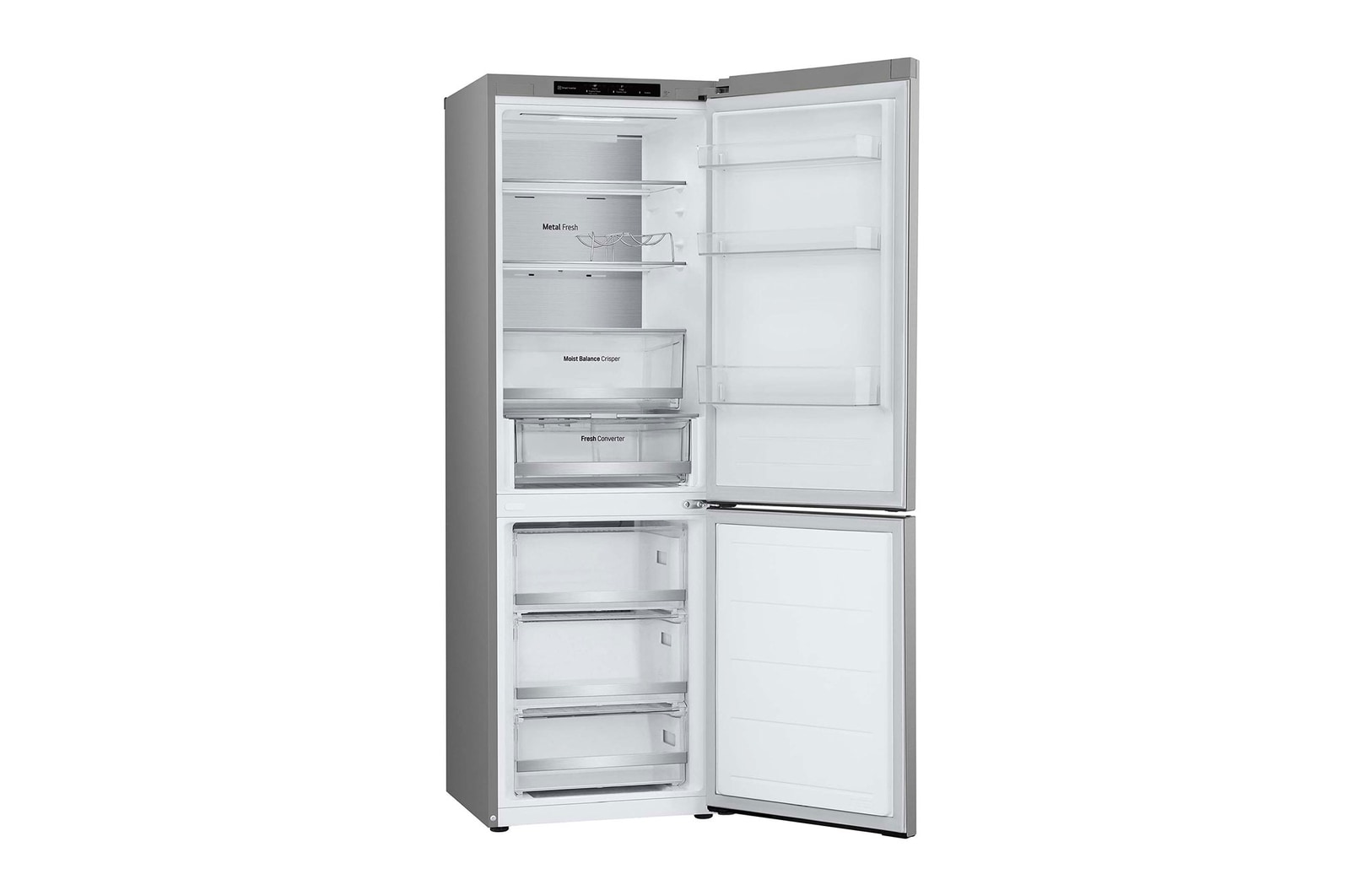 LG SERIE 500  Door Cooling+, 1,86  m, Clasificación D, capacidad de 374 l,  Inox antihuellas, GBV5140DPY vista frontal ladeada, GBV5140DPY