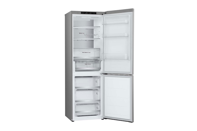 LG SERIE 500 Door Cooling+, 1,86 m, Clasificación D, capacidad de 374 l, Inox antihuellas, GBV5140DPY vista frontal ladeada, GBV5140DPY