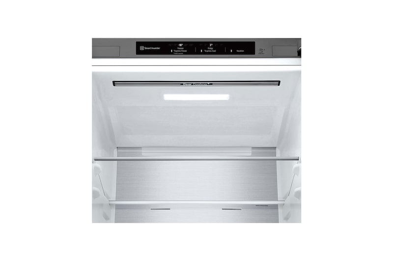 LG SERIE 500 Door Cooling+, 1,86 m, Clasificación D, capacidad de 374 l, Inox antihuellas, GBV5140DPY vista frontal ladeada, GBV5140DPY