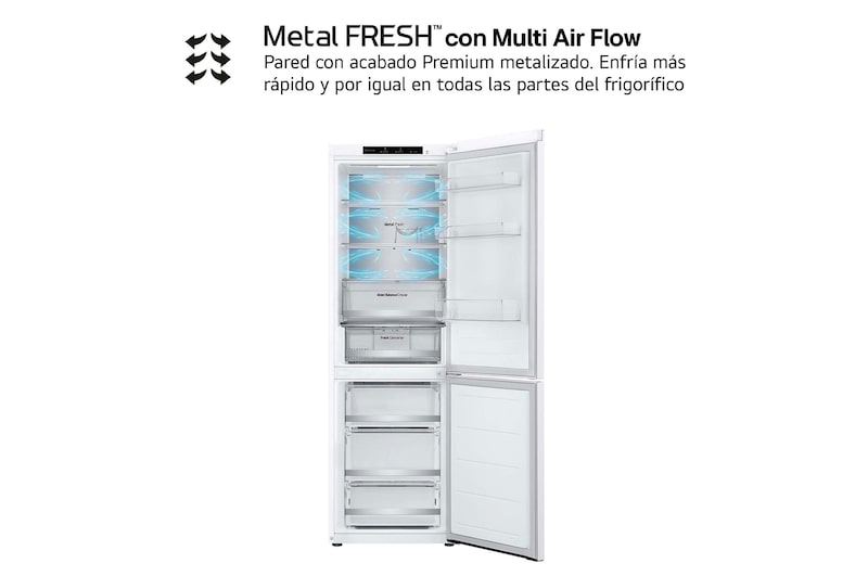 LG Frigorífico Combi Door Cooling+,  1,86m, Clasificación D, capacidad de 374l, blanco. Serie 500, GBV5140DSW