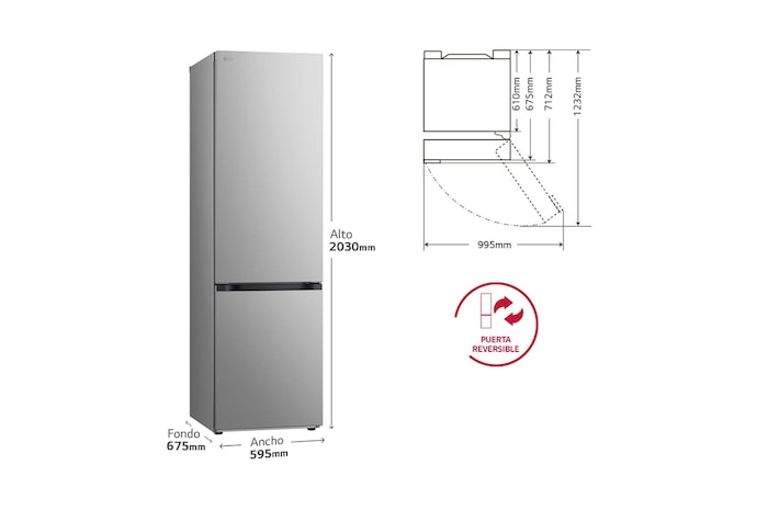 LG Frigorífico Combi Door Cooling+, 2030cm, Clasificación D, capacidad de 419l, Inox antihuellas, serie 500, GBV5240DPY