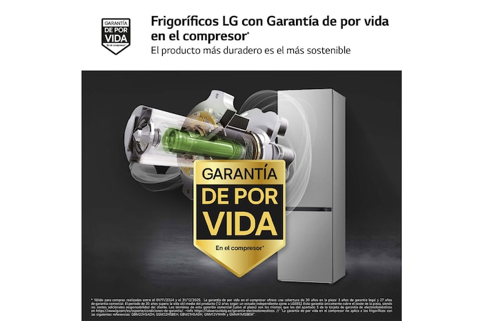 LG Frigorífico Combi Door Cooling+, 2030cm, Clasificación D, capacidad de 419l, Inox antihuellas, serie 500, GBV5240DPY