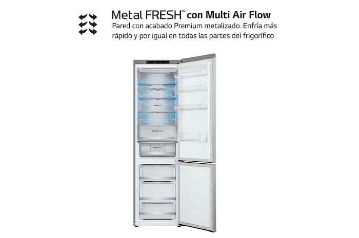 LG Frigorífico Combi Door Cooling+, 2030cm, Clasificación D, capacidad de 419l, Inox antihuellas, serie 500, GBV5240DPY