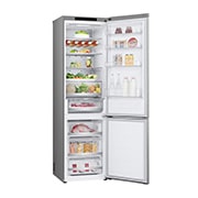 Top and bottom door open with food