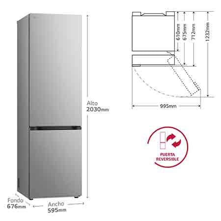 LG Frigorífico Combi Door Cooling+, 2,03m, Clasificación B, capacidad de 419l, Inox antihuellas. Serie 700, GBV7280BPY.OBSEXC