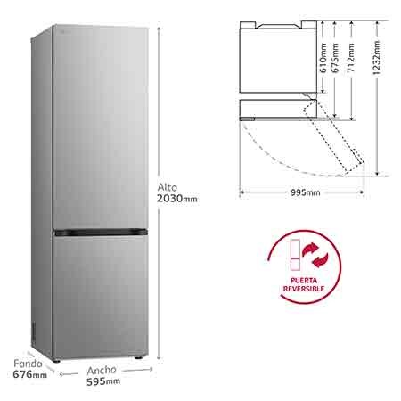 LG Outlet Frigorífico Combi Door Cooling+, 2,03m, Clasificación B, capacidad de 419l, Inox antihuellas. Serie 700, GBV7280BPY.OUTLET