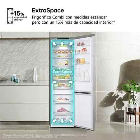 LG Frigorífico Combi Door Cooling+, 2,03m, Clasificación B, capacidad de 419l, Inox antihuellas. Serie 700, GBV7280BPY.OBSEXC