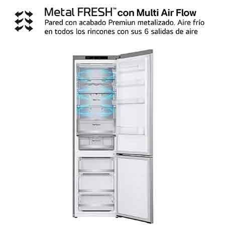 LG Frigorífico Combi Door Cooling+, 2,03m, Clasificación B, capacidad de 419l, Inox antihuellas. Serie 700, GBV7280BPY.OBSEXC