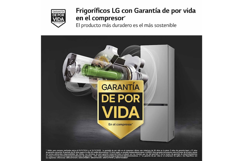LG Frigorífico Combi Door Cooling+,  2,03m, Clasificación C, capacidad de 419l, inox antihuellas. Serie 700, GBV7280CPY, GBV7280CPY