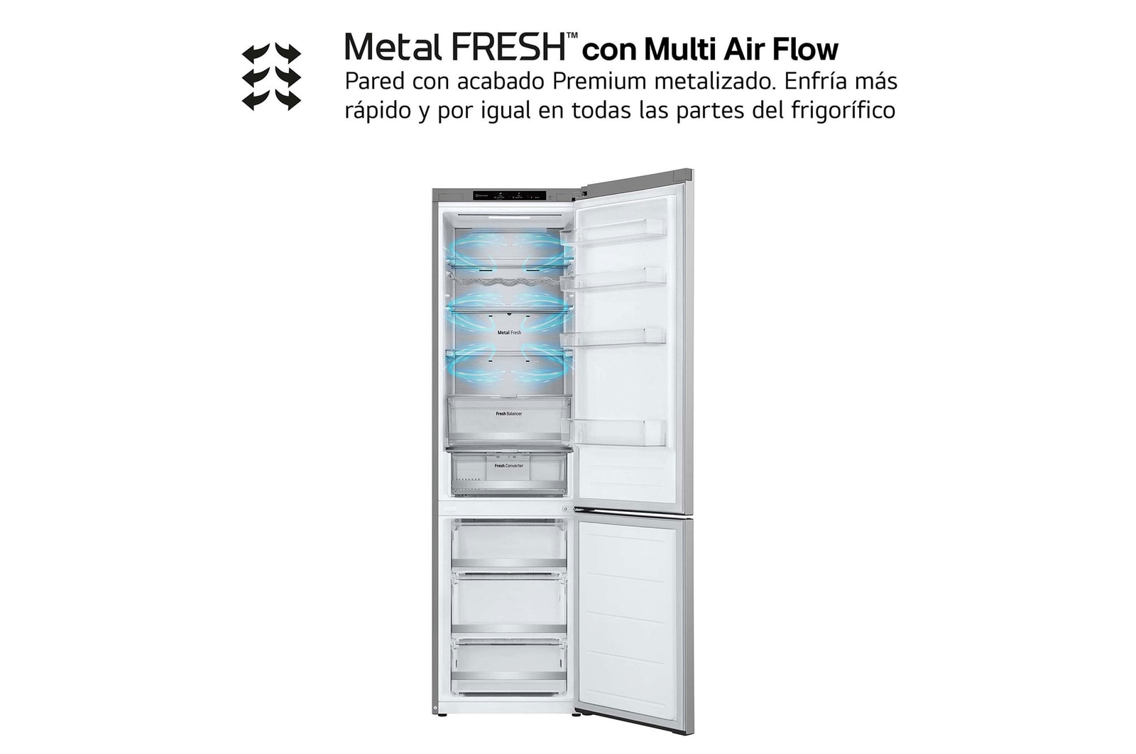 LG Frigorífico Combi Door Cooling+,  2,03m, Clasificación C, capacidad de 419l, inox antihuellas. Serie 700, GBV7280CPY, GBV7280CPY