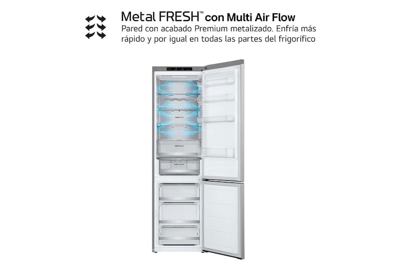 LG Frigorífico Combi Door Cooling+,  2,03m, Clasificación C, capacidad de 419l, inox antihuellas. Serie 700, GBV7280CPY, GBV7280CPY