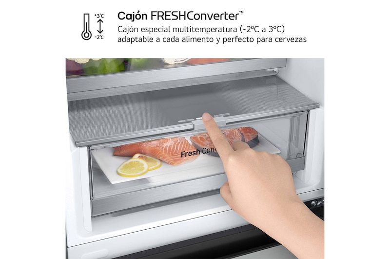 LG Frigorífico Combi Door Cooling+,  2,03m, Clasificación C, capacidad de 419l, inox antihuellas. Serie 700, GBV7280CPY, GBV7280CPY