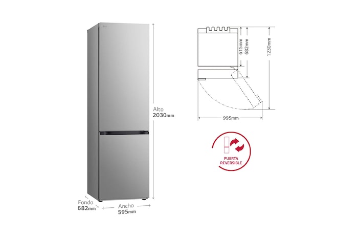 LG Frigorífico Combi Door Cooling+,  2,03m, Clasificación D, capacidad de 419l, inox antihuellas. Serie 700, GBV7280DPY