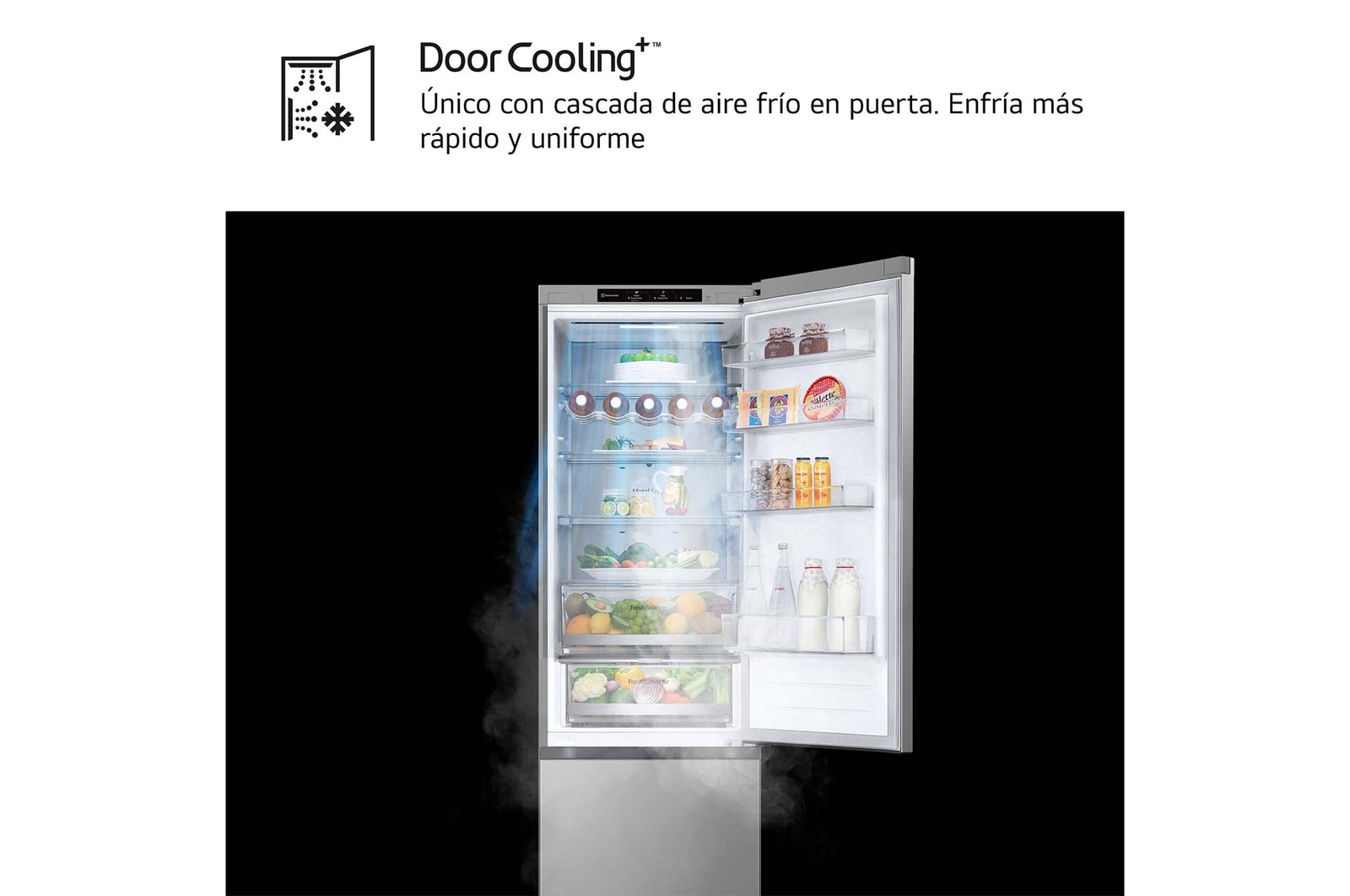 LG Frigorífico Combi Door Cooling+,  2,03m, Clasificación D, capacidad de 419l, inox antihuellas. Serie 700, GBV7280DPY