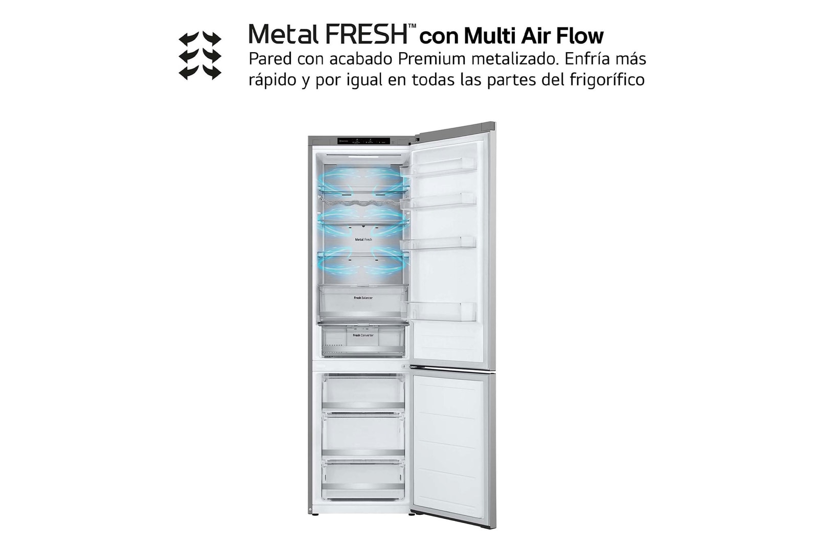 LG Frigorífico Combi Door Cooling+,  2,03m, Clasificación D, capacidad de 419l, inox antihuellas. Serie 700, GBV7280DPY
