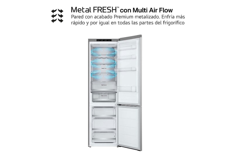 LG Frigorífico Combi Door Cooling+,  2,03m, Clasificación D, capacidad de 419l, inox antihuellas. Serie 700, GBV7280DPY