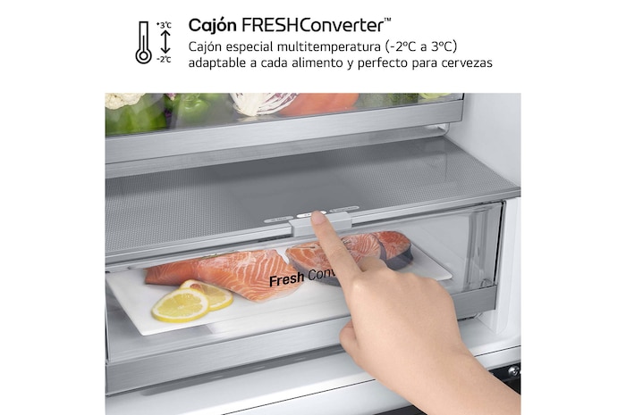 LG Frigorífico Combi Door Cooling+,  2,03m, Clasificación D, capacidad de 419l, inox antihuellas. Serie 700, GBV7280DPY
