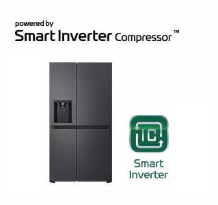 Imagen del producto con el logotipo de Smart Inverter Compressor™ y el logotipo de 10 años de garantía. 