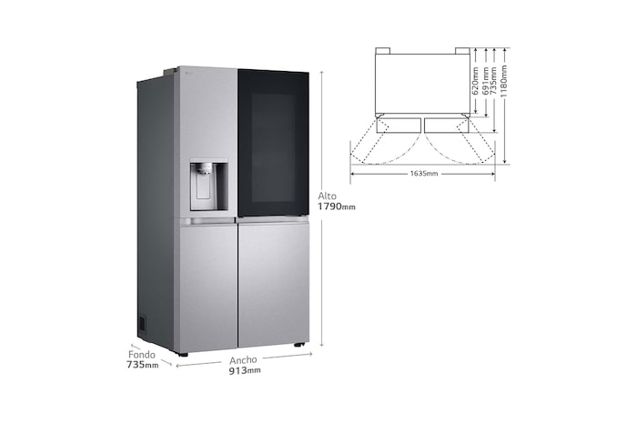 LG Frigorífico Side By side Serie 900, Instaview Door-In-Door, Acero texturizado antihuellas. D, 628 L, GSXE90MBAD.AMBQEUR