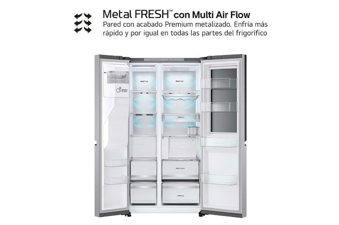 LG Frigorífico Side By side Serie 900, Instaview Door-In-Door, Acero texturizado antihuellas. D, 628 L, GSXE90MBAD.AMBQEUR