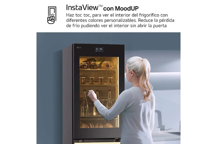 LG Frigorífico combi Instaview con MoodUP Door Cooling+, 1,86 m, Clasificación D, capacidad de 352 l,  Multicolor, GBG719MDNN