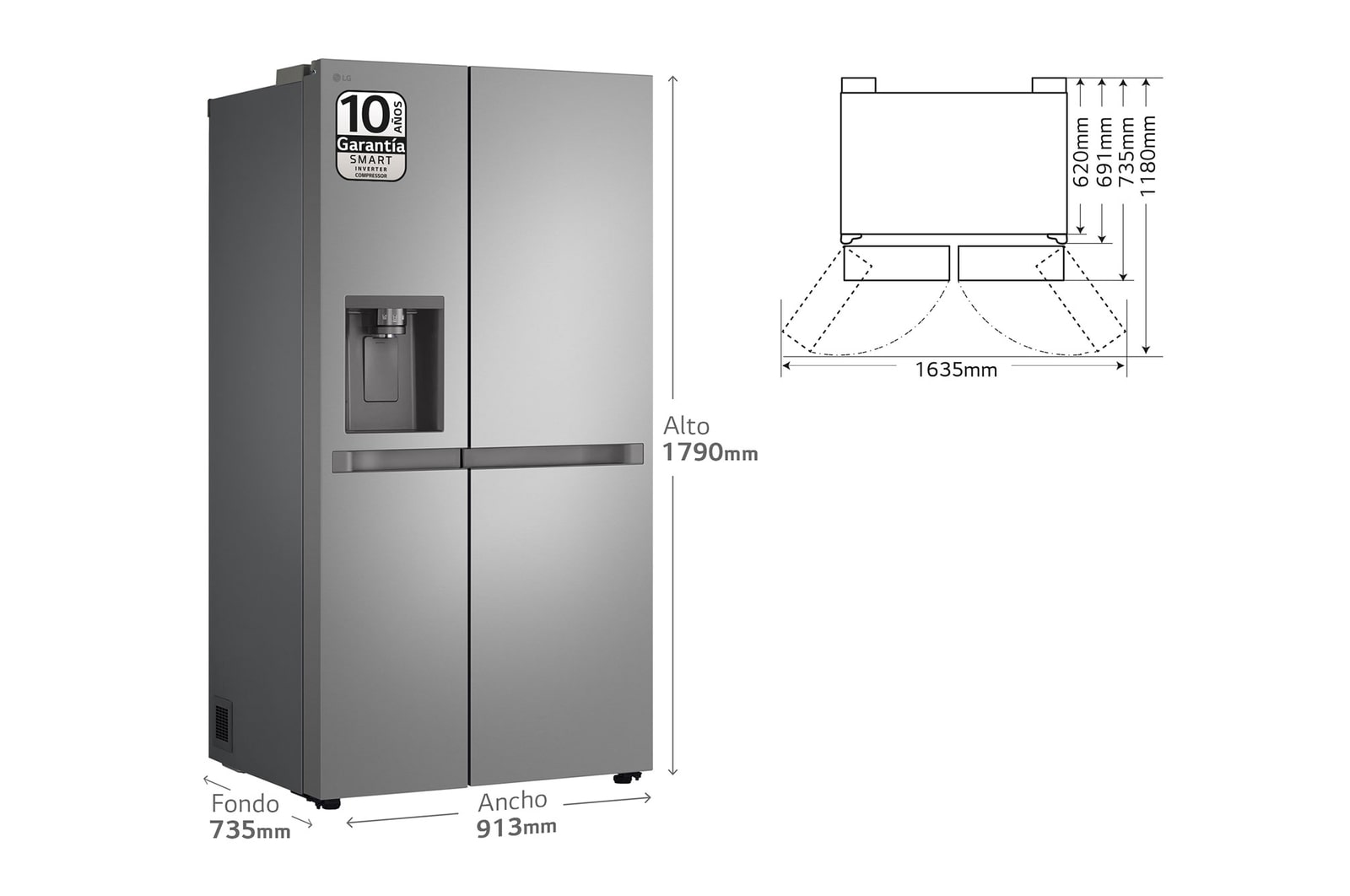 LG Outlet Frigorífico Side By side  Serie 400, sin toma de agua, Inox antihuellas.  E, 641 L, GSLC41PYPE.OUTLET