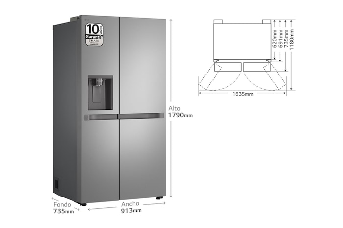 LG Outlet Frigorífico Side By side  Serie 400, sin toma de agua, Inox antihuellas.  E, 641 L, GSLC41PYPE.OUTLET