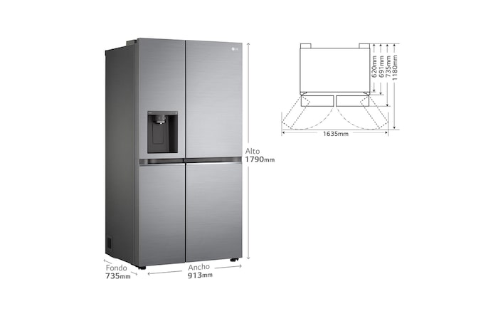 LG Frigorífico Americano Inverter Linear compressor, Clasificación D, 635 L , GSLV70PZTD