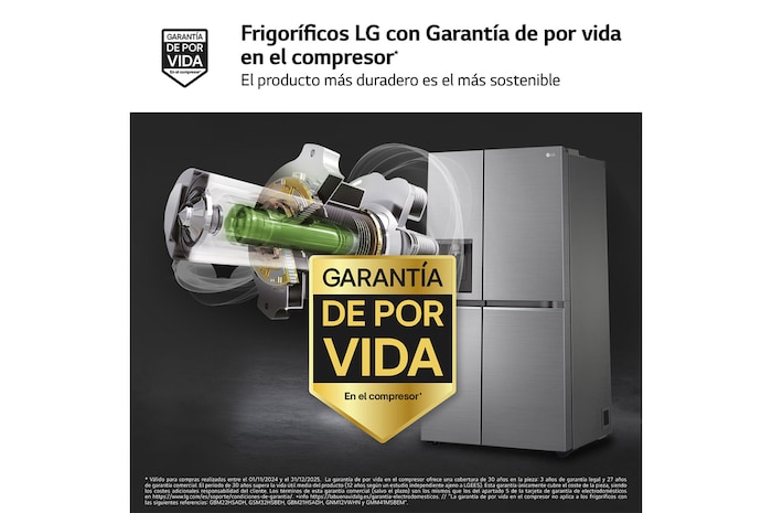 LG Frigorífico Americano Inverter Linear compressor, Clasificación D, 635 L , GSLV70PZTD
