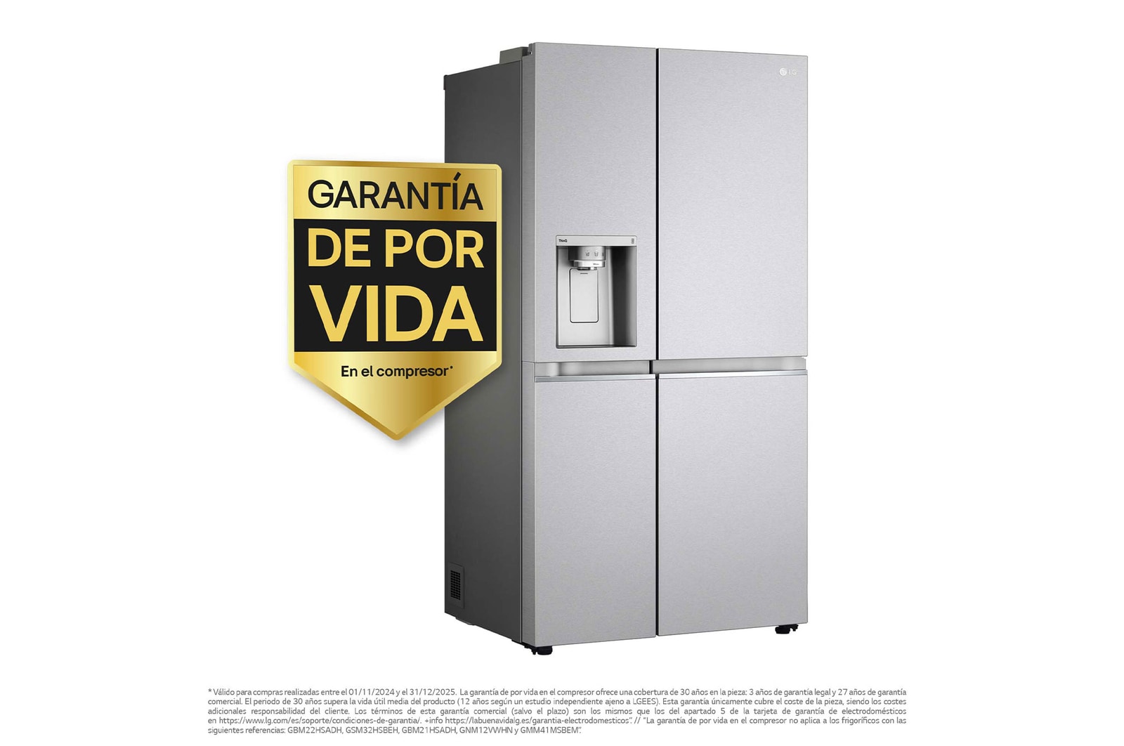 LG Frigorífico Americano Side By side, Clasificación D, 635 L, sin toma de agua, GSLV91MBAD