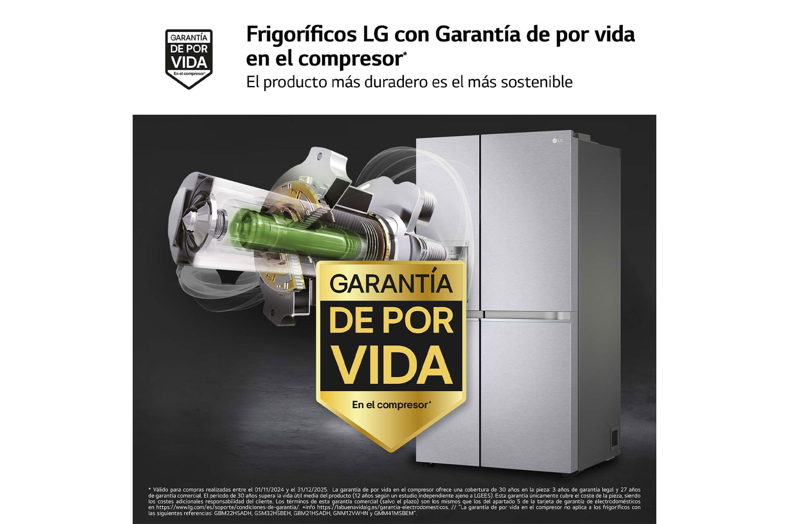LG Frigorífico Americano Side By side, Clasificación D, 635 L, sin toma de agua, GSLV91MBAD