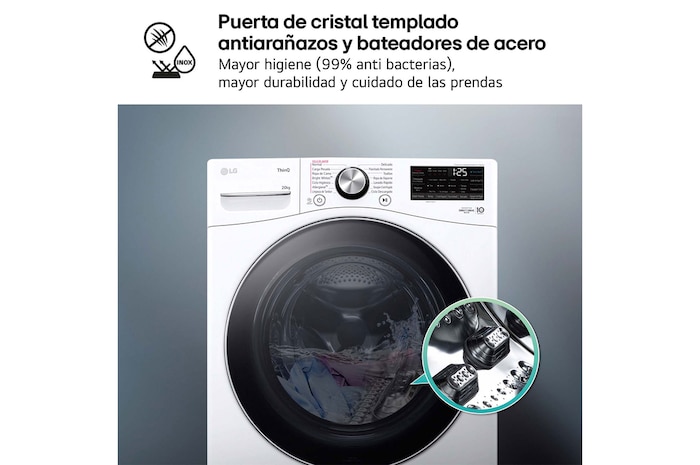 LG Lavadora inteligente AI Direct Drive. TurboWash 360º, 20kg ,  1000rpm B, Blanca, Serie XXL, F0P3CYV2W