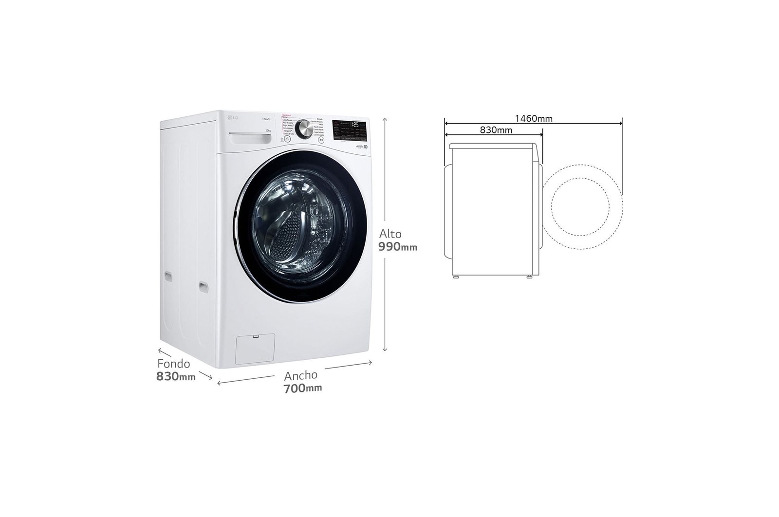 LG Outlet Lavadora inteligente AI Direct Drive, Vapor, 8kg , 1200rpm Un 10% más eficiente que A, Serie fondo especial 500, F2WR5S08AGW.OUTLET