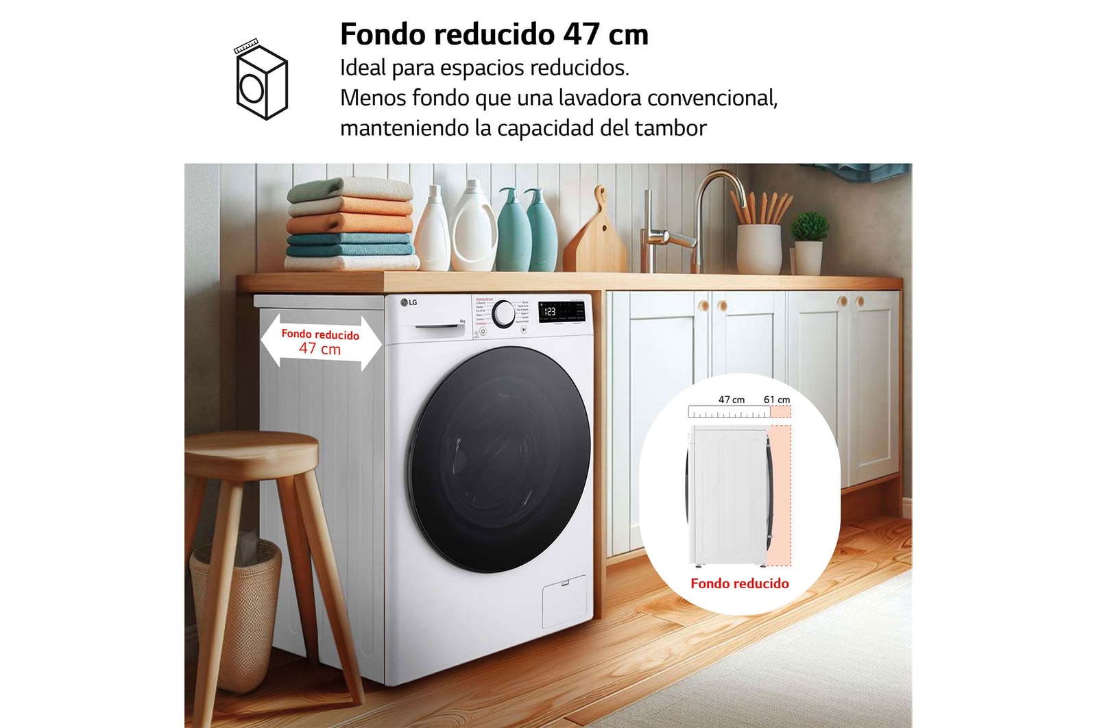 LG Outlet Lavadora inteligente AI Direct Drive, Vapor, 8kg , 1200rpm Un 10% más eficiente que A, Serie fondo especial 500, F2WR5S08AGW.OUTLET
