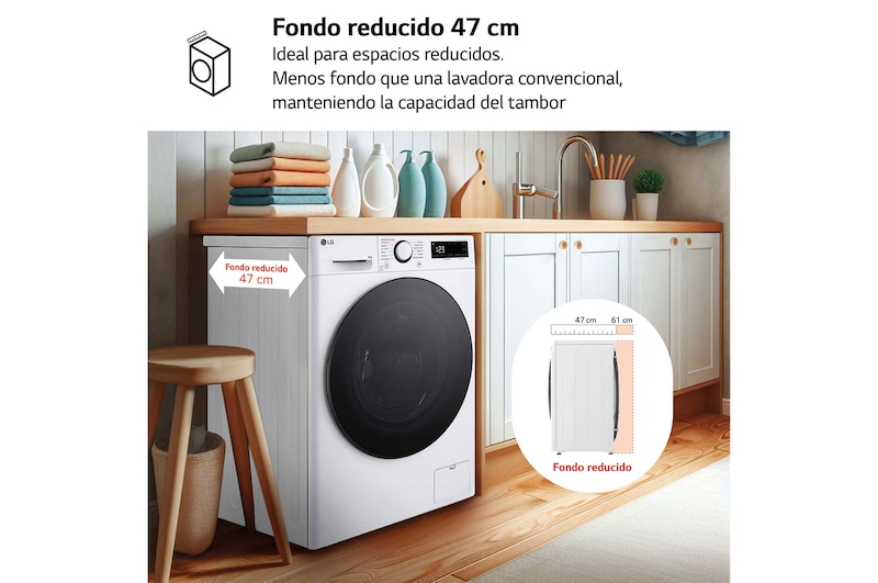 LG Lavadora inteligente AI Direct Drive,  Vapor,  8kg ,  1200rpm Un 10% más eficiente que A, Serie fondo especial 500, F2WR5S08AGW