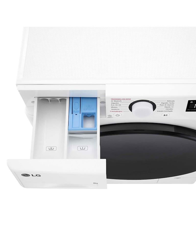 LG Outlet Lavadora inteligente AI Direct Drive, Vapor, 8kg , 1200rpm Un 10% más eficiente que A, Serie fondo especial 500, F2WR5S08AGW.OUTLET
