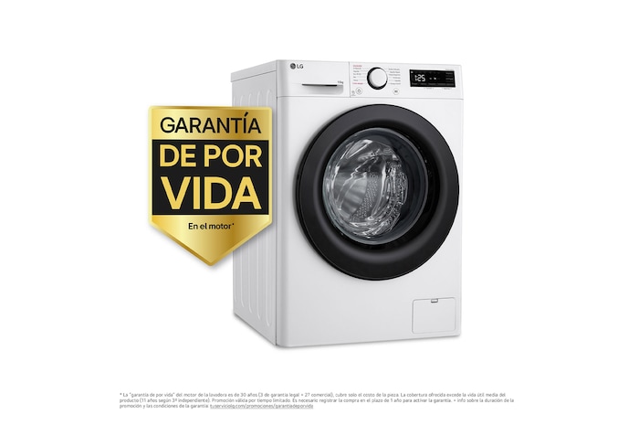 LG Lavadora inteligente AI Direct Drive, Vapor, 10kg , 1400rpm Un 10% más eficiente que A, Serie 500, F4WR5010A6W