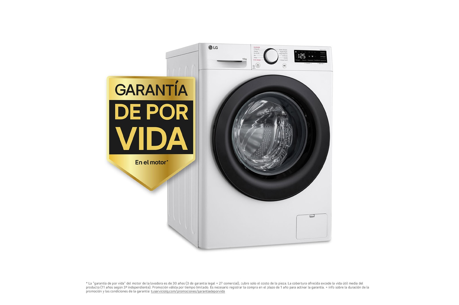 LG Lavadora inteligente AI Direct Drive, Vapor, 10kg , 1400rpm Un 10% más eficiente que A, Serie 500, F4WR5010A6W