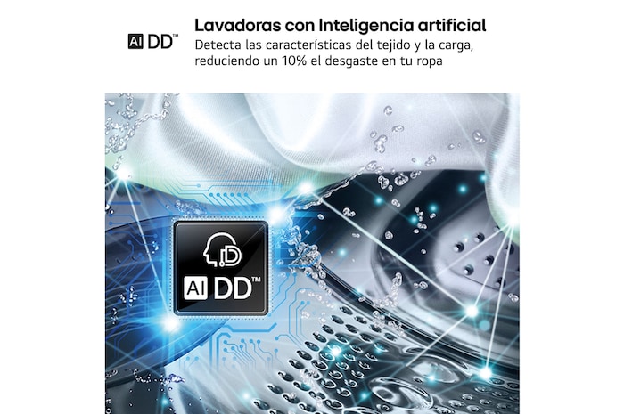 LG Lavadora inteligente AI Direct Drive, Vapor, 10kg , 1400rpm Un 10% más eficiente que A, Serie 500, F4WR5010A6W