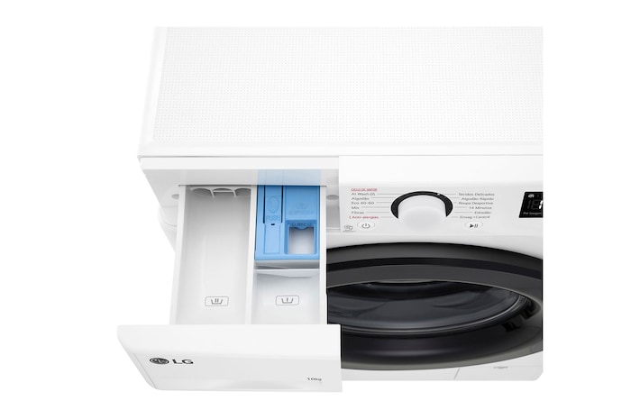 LG Lavadora inteligente AI Direct Drive, Vapor, 10kg , 1400rpm Un 10% más eficiente que A, Serie 500, F4WR5010A6W