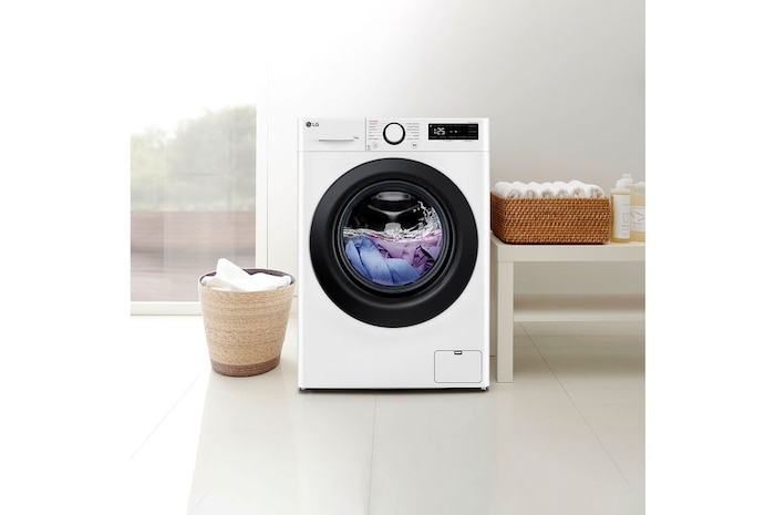 LG Lavadora inteligente AI Direct Drive, Vapor, 10kg , 1400rpm Un 10% más eficiente que A, Serie 500, F4WR5010A6W