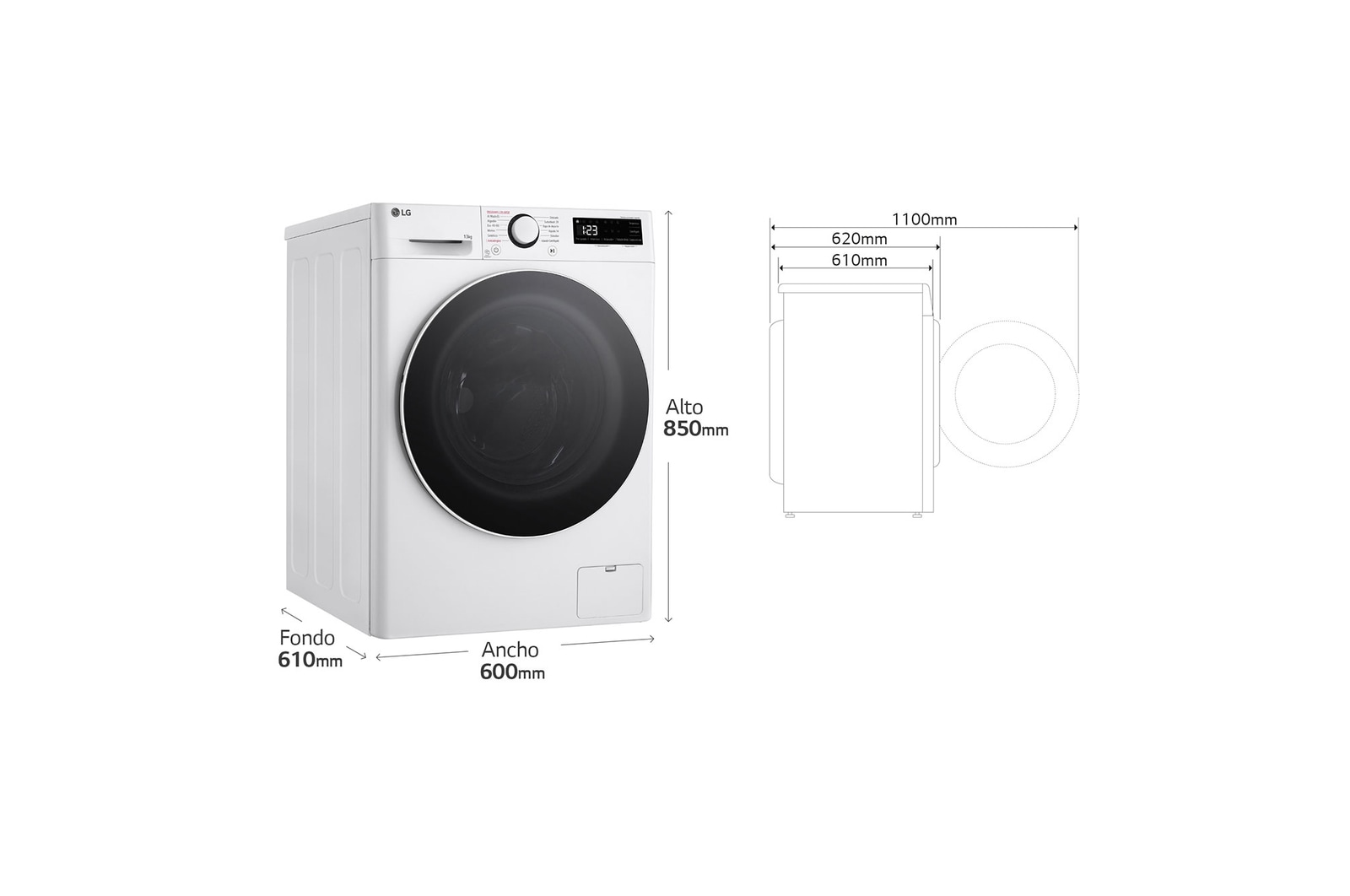 LG Lavadora inteligente AI Direct Drive. TurboWash 360º, Vapor, 13kg , 1400rpm Un 20% más eficiente que A, Serie 600, F4WR6013A0W