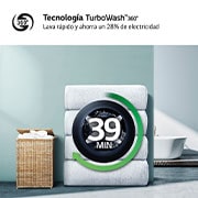 LG Lavadora inteligente AI Direct Drive. TurboWash 360º, Vapor, 13kg , 1400rpm Un 20% más eficiente que A, Serie 600, F4WR6013A0W