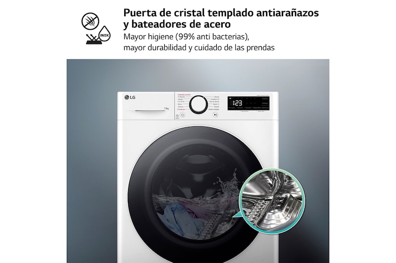 LG Lavadora inteligente AI Direct Drive. TurboWash 360º, Vapor, 13kg , 1400rpm Un 20% más eficiente que A, Serie 600, F4WR6013A0W