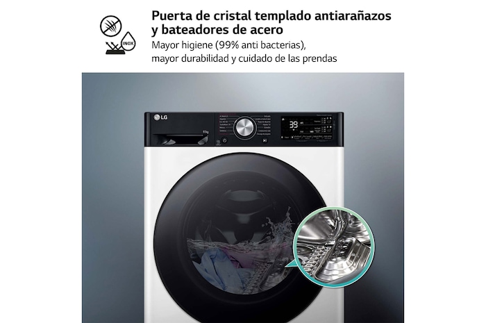 LG Lavadora inteligente AI Direct Drive. TurboWash 360º, Autodosificación, 10kg , 1400rpm Un 10% más eficiente que A, Serie 750, F4WR7510AGH