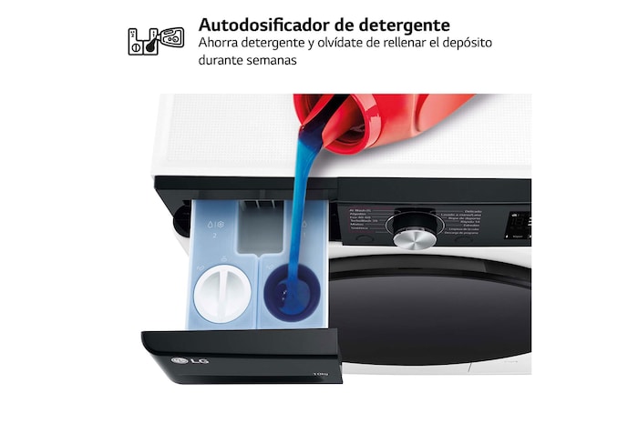 LG Lavadora inteligente AI Direct Drive. TurboWash 360º, Autodosificación, 10kg , 1400rpm Un 10% más eficiente que A, Serie 750, F4WR7510AGH