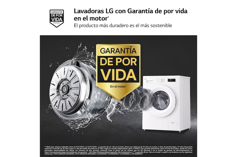 LG Lavadora eficiente 8kg, 1400rpm, A, con vapor, Serie 100, F4X1008NWH
