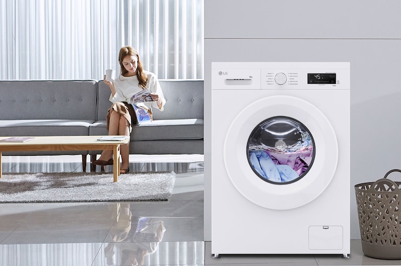 LG Lavadora eficiente 8kg, 1400rpm, A, con vapor, Serie 100, F4X1008NWH
